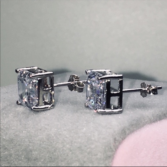 14k white gold asscher diamond 4 ct stud earrings - Picture 4 of 8